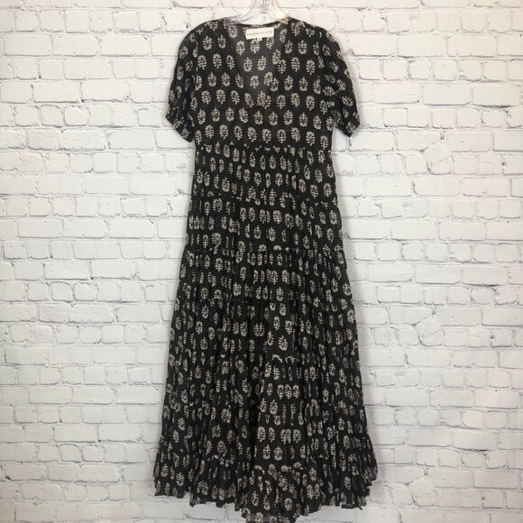 Daughters Of India Chaaya Eggplant Maxi Dress Size XS Brown Block Print - Picture 1 of 9